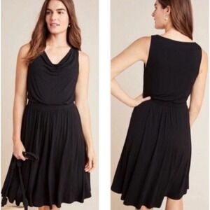 Maeve Anthropologie Brianne Black Cowl Neck Fit & Flare Jersey Stretch Dress Med